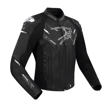 BERING 4XL SNAP motoros bőrdzseki, fekete-FEHÉR